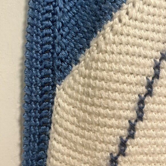 Handmade Afghan Throw Knit Blanket Blue Floral Butterfly Cross Stitch 64 x 54" - Picture 3 of 9